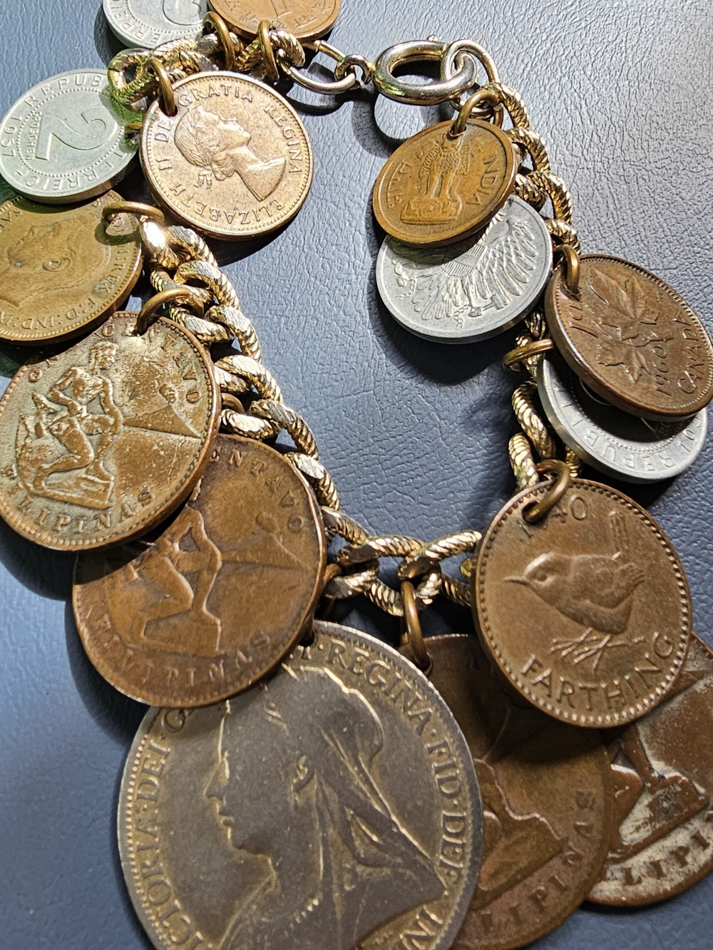 Vintage Coin Charm Bracelet - Brown/Gold